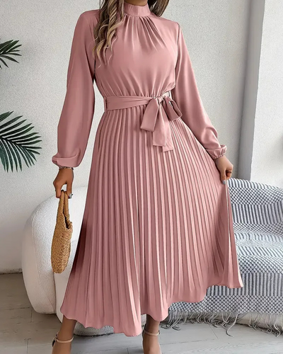 Damen plissiertes Kleid mit langen Ärmeln | Midi