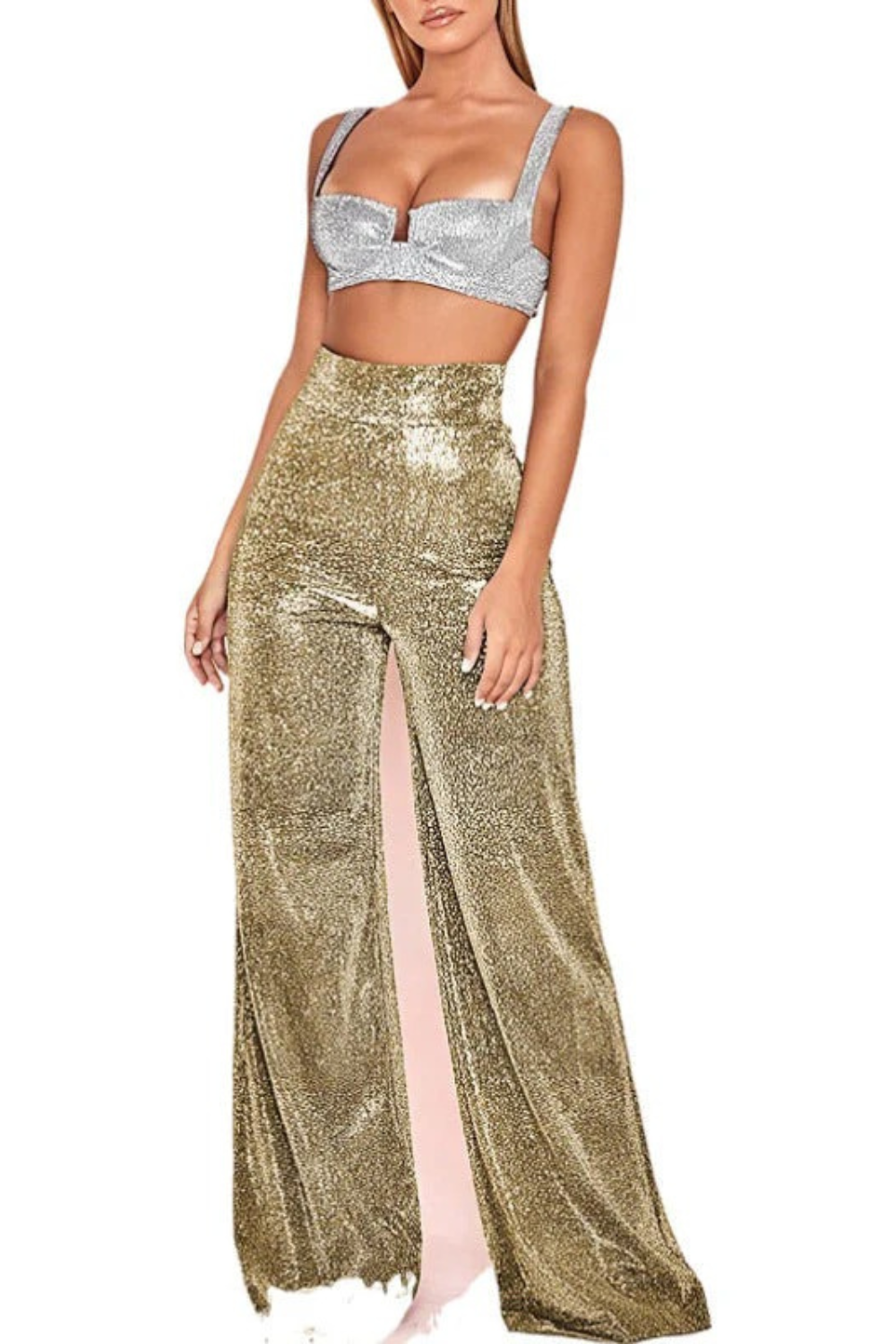 Damen stylische Glitzerhose | Baggy