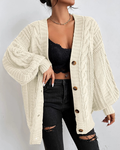 Damen stylischer Zopfstrick-Cardigan | Lang