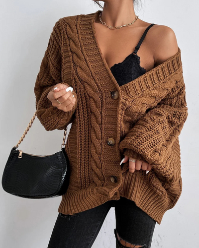 Damen stylischer Zopfstrick-Cardigan | Lang