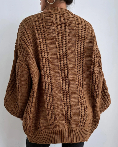 Damen stylischer Zopfstrick-Cardigan | Lang