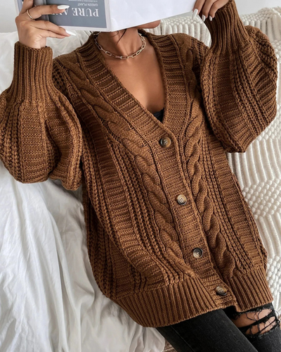 Damen stylischer Zopfstrick-Cardigan | Lang