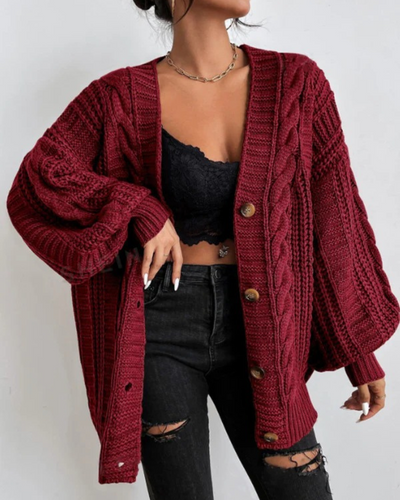 Damen stylischer Zopfstrick-Cardigan | Lang