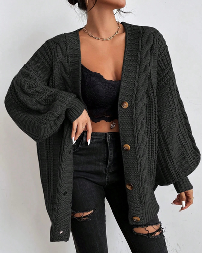 Damen stylischer Zopfstrick-Cardigan | Lang