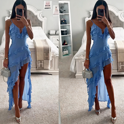 Damen stylisches asymmetrisches Kleid | Midi