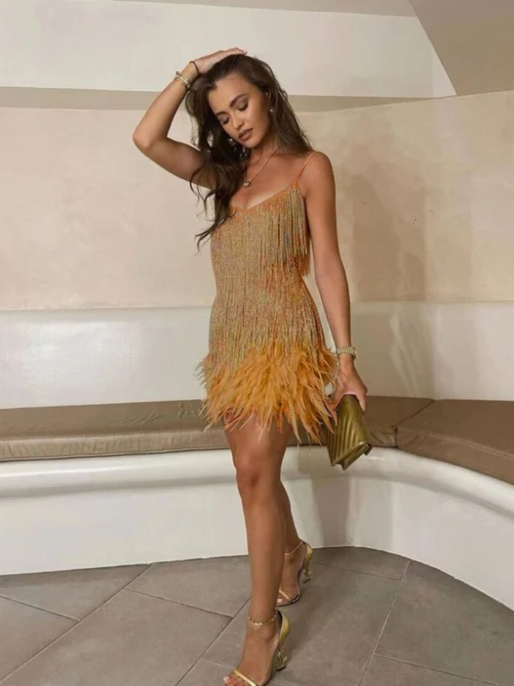 Damen stylisches Fransen-Cocktailkleid | Mini