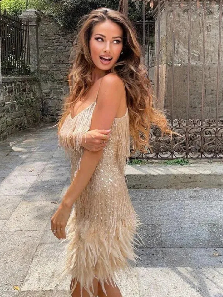 Damen stylisches Fransen-Cocktailkleid | Mini