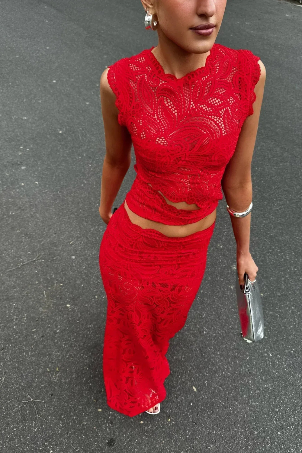 Damen stylisches Spitzenset | Rock und Oberteil