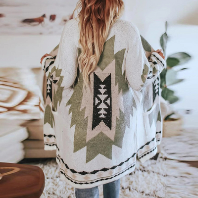 Damen Vintage Bohème Strickjacke | Lang