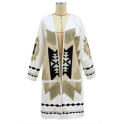 Damen Vintage Bohème Strickjacke | Lang