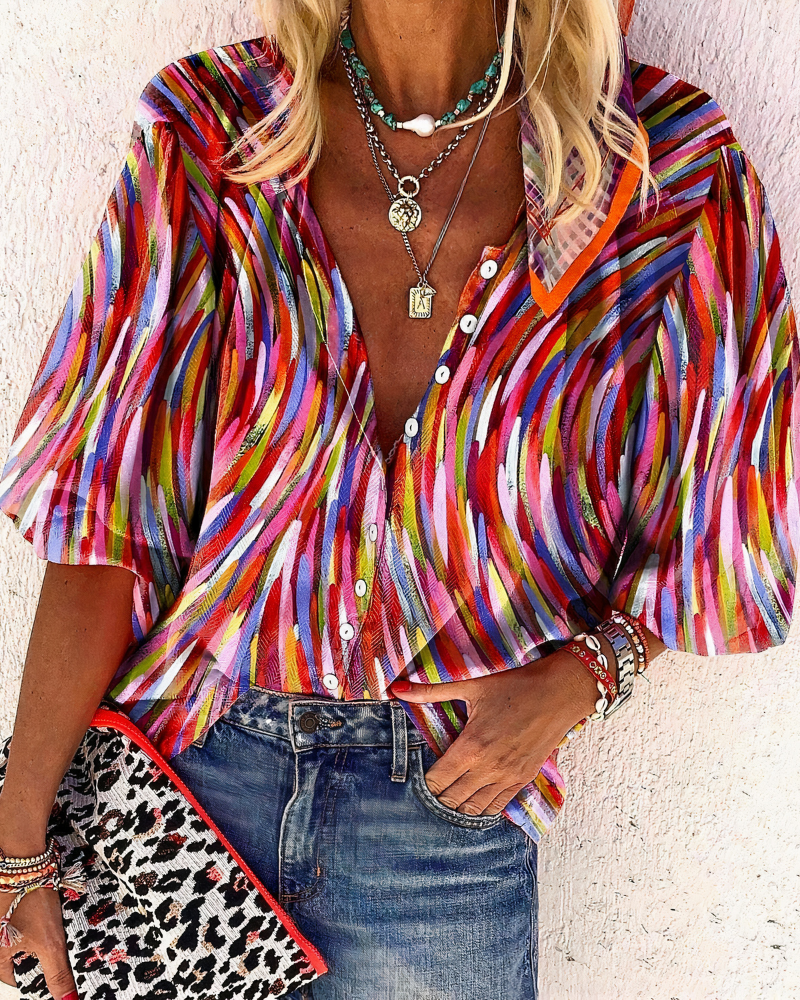 Damen Vintage bunte Bluse | Bedrucken