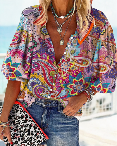 Damen Vintage bunte Bluse | Bedrucken