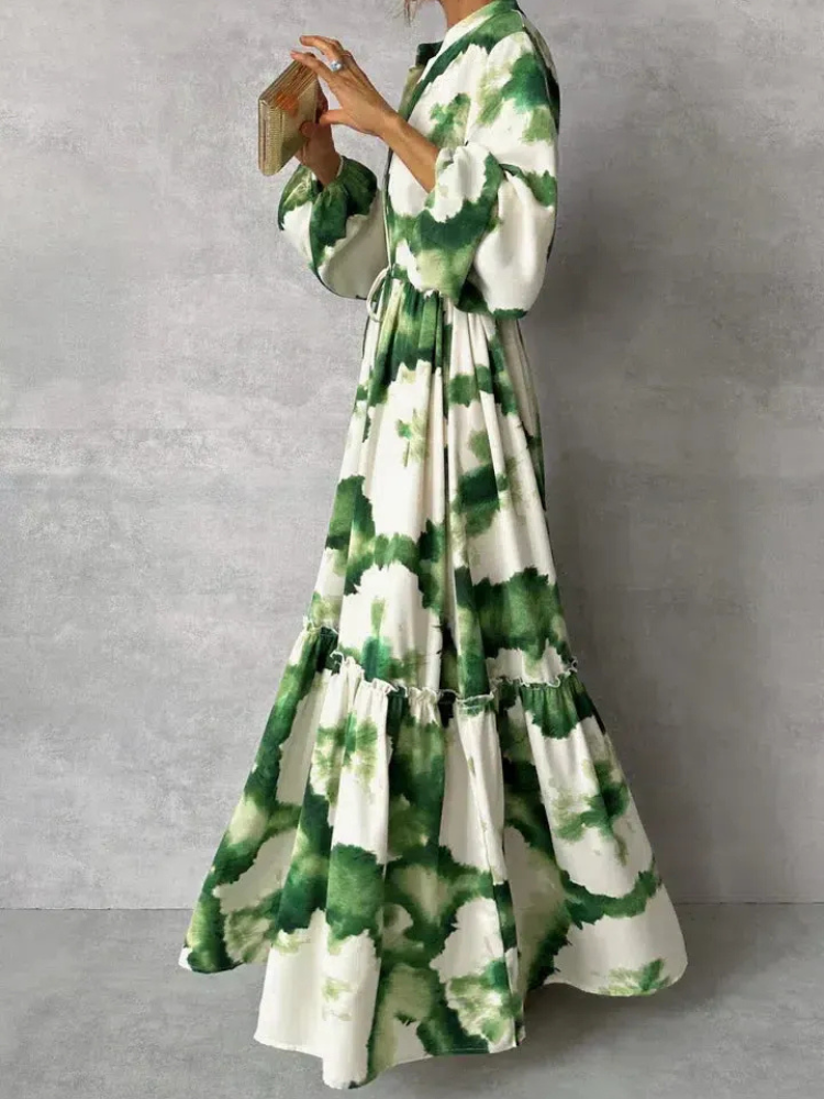 Damen Vintage Kleid mit langen Ärmeln | Maxi