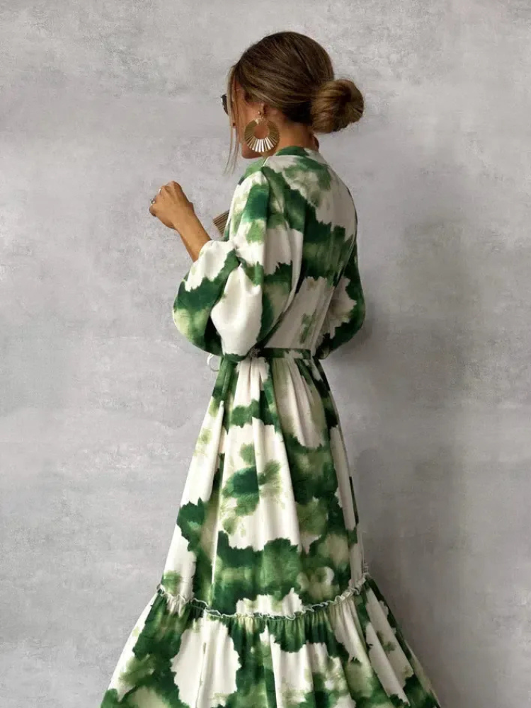 Damen Vintage Kleid mit langen Ärmeln | Maxi