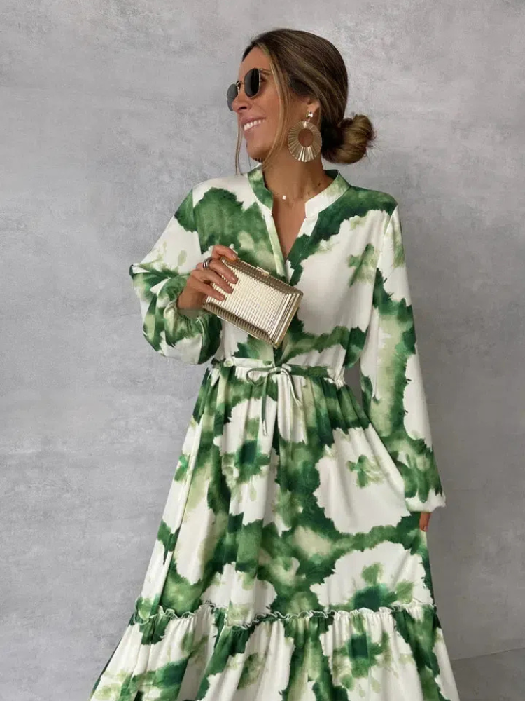 Damen Vintage Kleid mit langen Ärmeln | Maxi