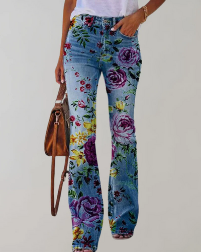 Damen Vintage Schlag-Jeans mit Blumenmuster | Sommer