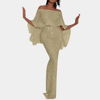 Damen Vintage schulterfreies Paillettenkleid | Maxi