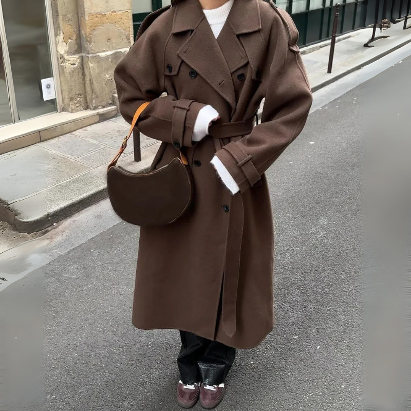 Damen Vintage-Trenchcoat mit Gürtel | Lang