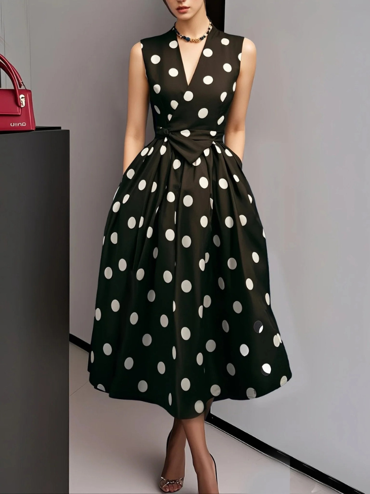 Damen Vintage-Wickelkleid mit Polka-Dots | Midi