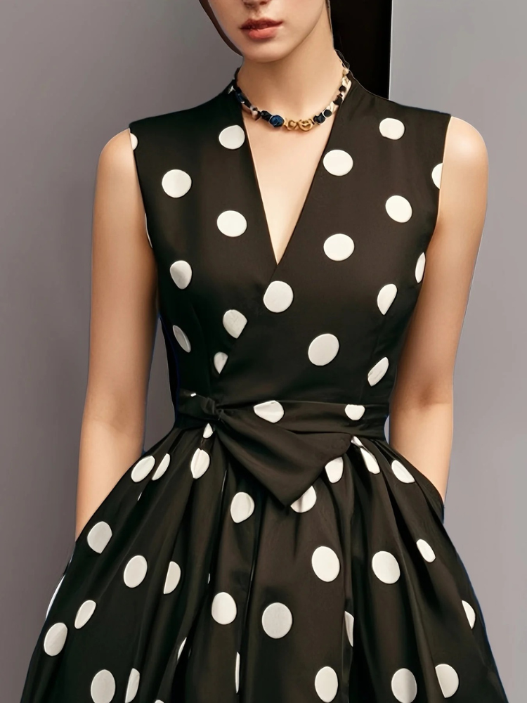 Damen Vintage-Wickelkleid mit Polka-Dots | Midi