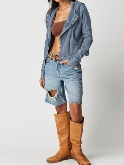 Damen stylische Waffel-Kapuzenjacke | Leichte