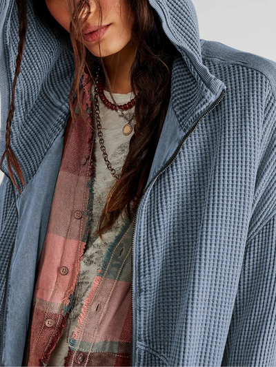 Damen stylische Waffel-Kapuzenjacke | Leichte