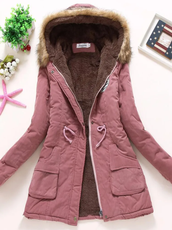 Wintermantel mit Kapuze und Kunstpelz für Frauen