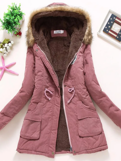 Wintermantel mit Kapuze und Kunstpelz für Frauen