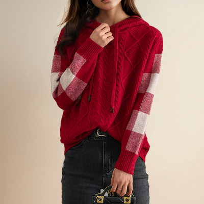 Langärmeliger Kapuzen-Winterpullover für Frauen
