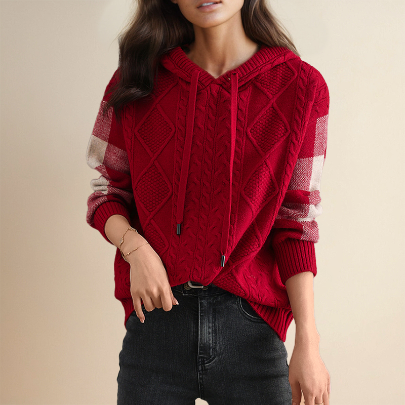 Langärmeliger Kapuzen-Winterpullover für Frauen