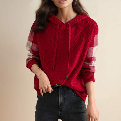 Langärmeliger Kapuzen-Winterpullover für Frauen