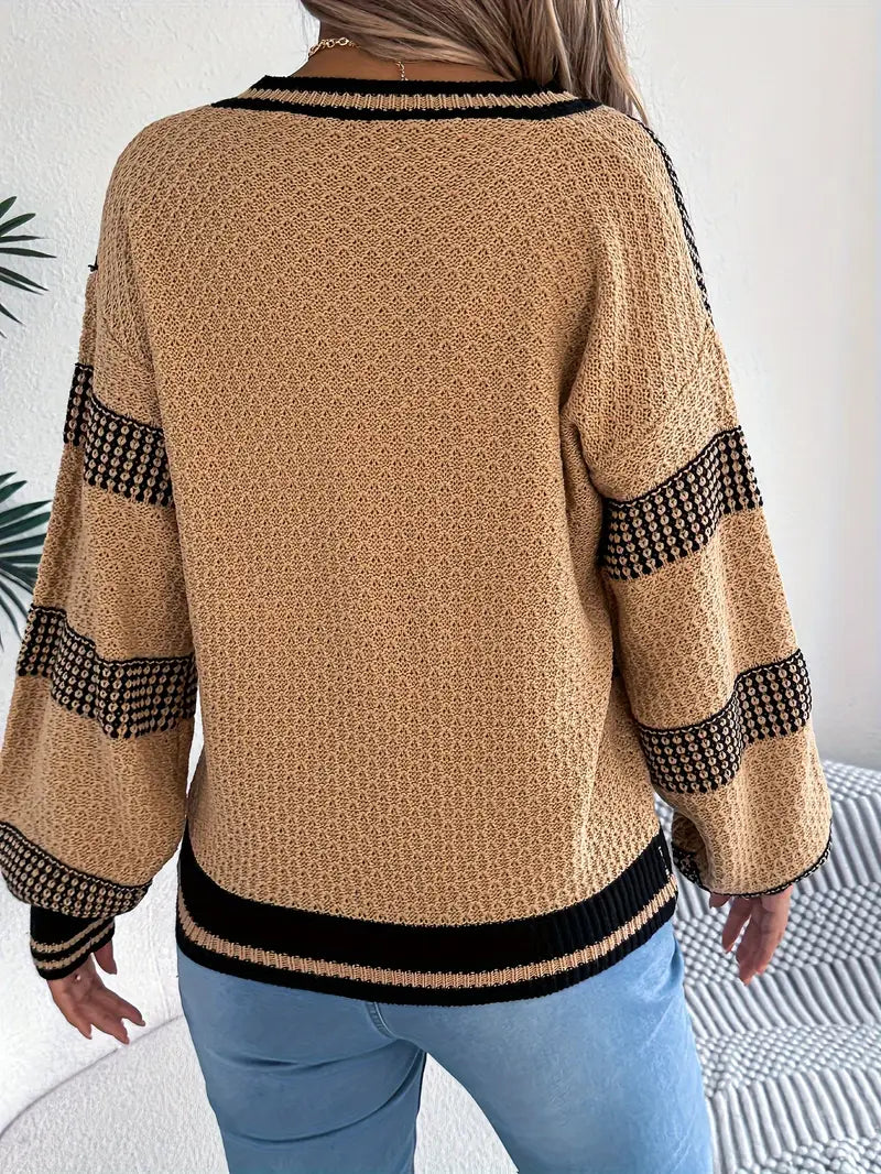 ELEGANTER GESTREIFTER V-AUSSCHNITT-PULLOVER | MODERNER STIL, HOHER KOMFORT