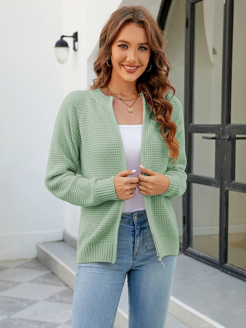 Gemütliche Waffelstrick-Strickjacke für Damen