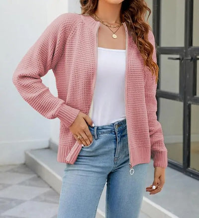 Gemütliche Waffelstrick-Strickjacke für Damen