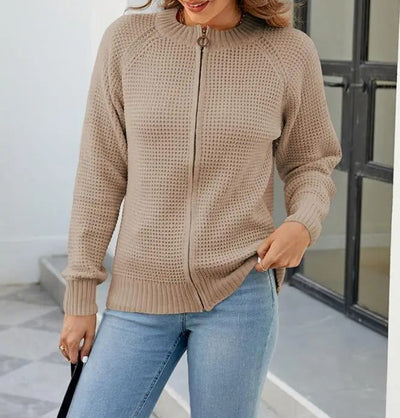 Gemütliche Waffelstrick-Strickjacke für Damen