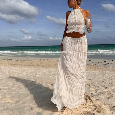 Odalys™ | Boho gerafftes Halter Rückenausschnitt Maxi Set