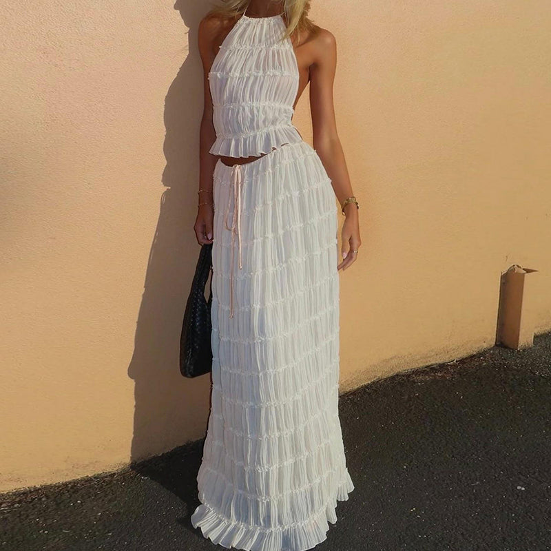 Odalys™ | Boho gerafftes Halter Rückenausschnitt Maxi Set