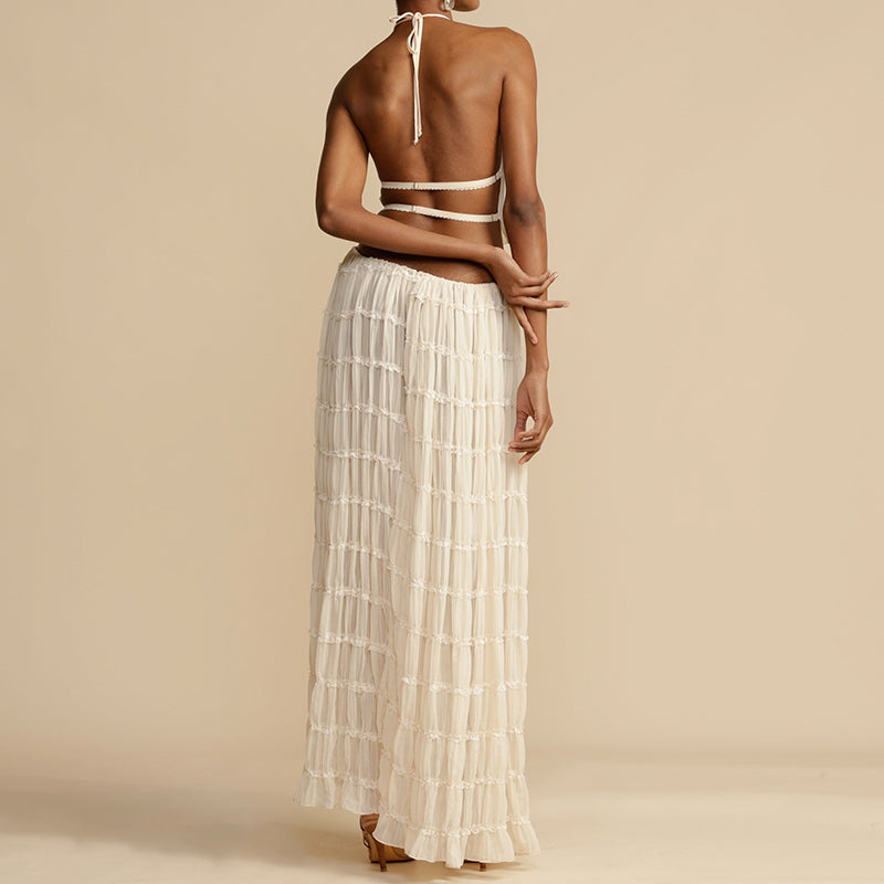Odalys™ | Boho gerafftes Halter Rückenausschnitt Maxi Set
