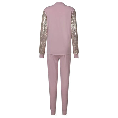 Pailletten Herz Pullover und Hose Set für Damen