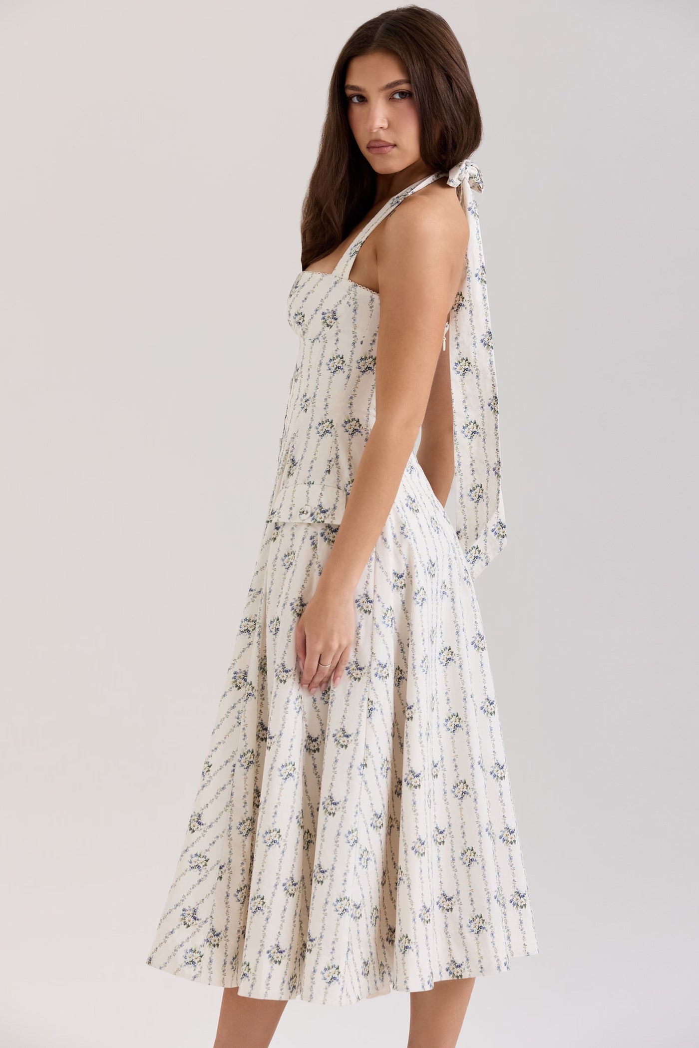 Belle - Midikleid mit Gänseblümchen-Print und Neckholder