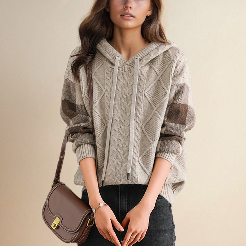 Langärmeliger Kapuzen-Winterpullover für Frauen
