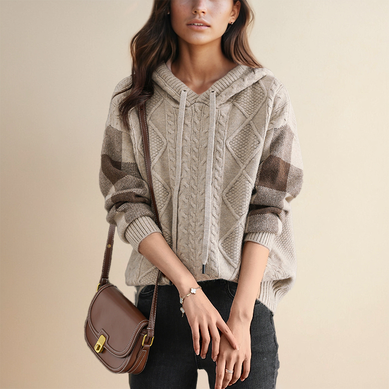 Langärmeliger Kapuzen-Winterpullover für Frauen
