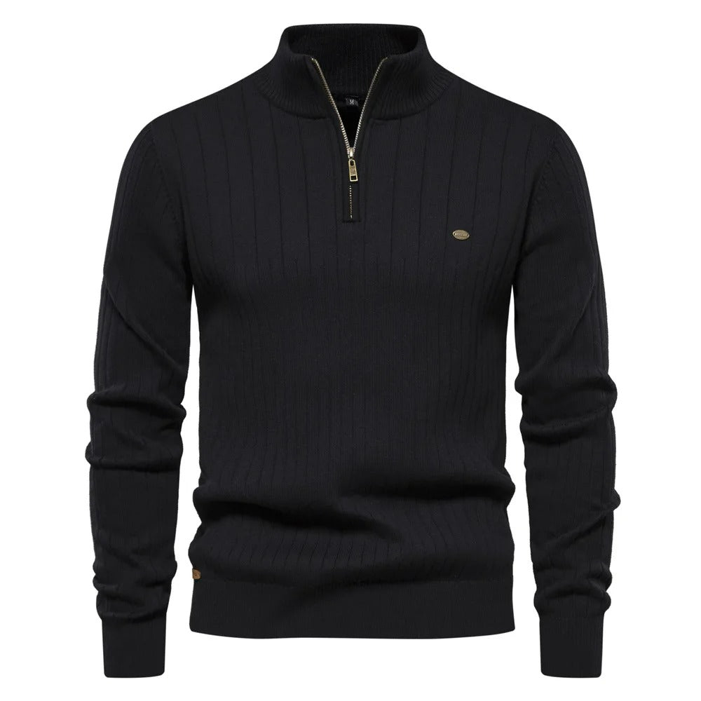 Modischer Gerippter Halbzipper-Pullover für Männer