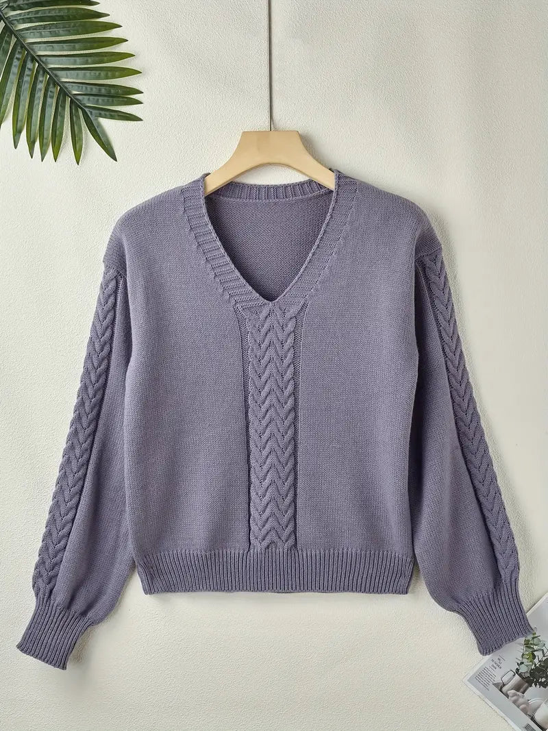 SCHICKER V-AUSSCHNITT KABELSTRICKPULLOVER FÜR FRAUEN | ELEGANTER STRICKSTIL