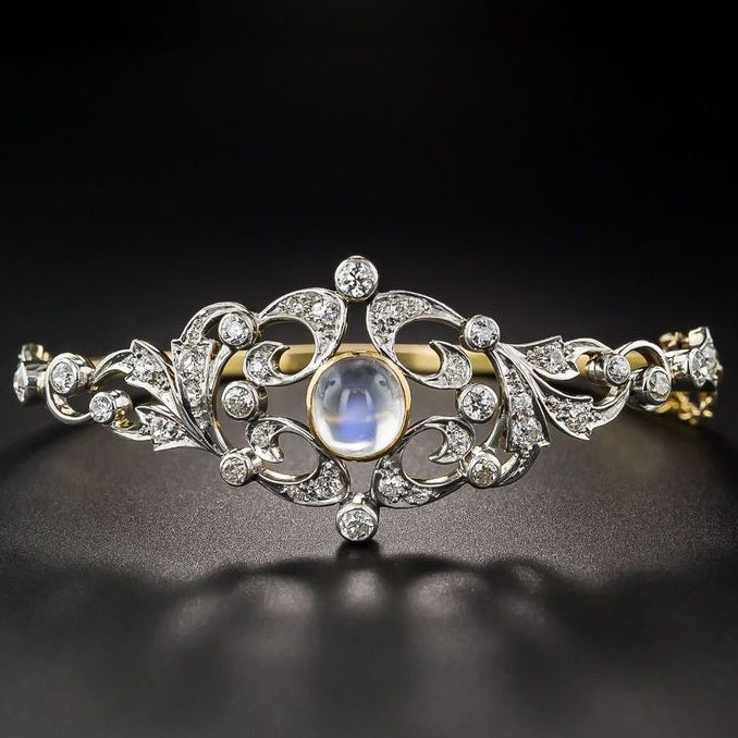 Mondkristall mit Zirkonia Armband in Vintage Gold