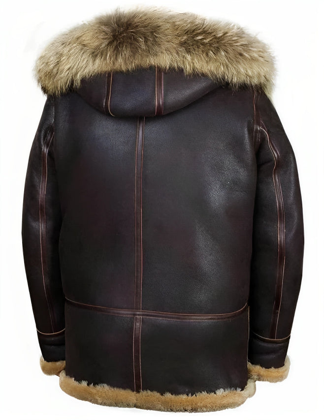 Braune Bomberjacke mit Schafsfell für Herren