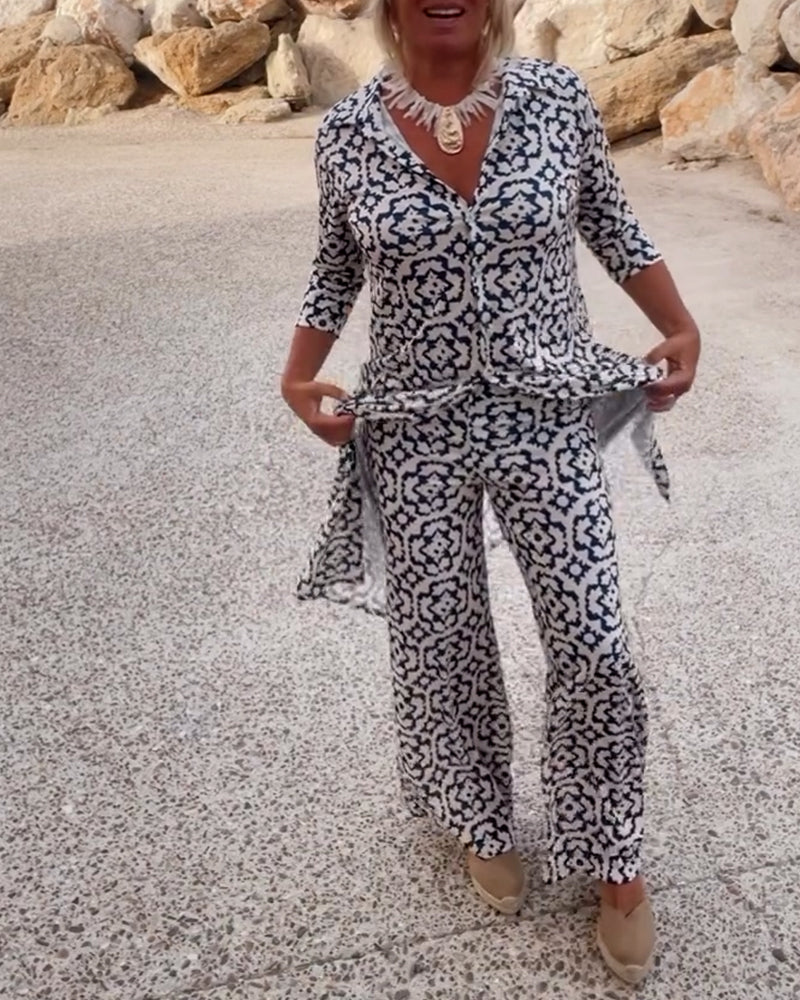 Zweiteiler für Damen - Lockeres Set mit Bluse und Hose für Sommer