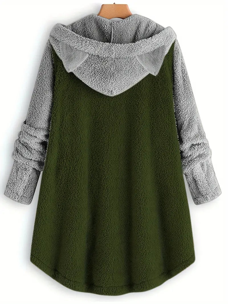 Zweireihige Fleecejacke mit Katzenohren für Damen