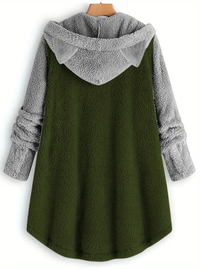 Zweireihige Fleecejacke mit Katzenohren für Damen