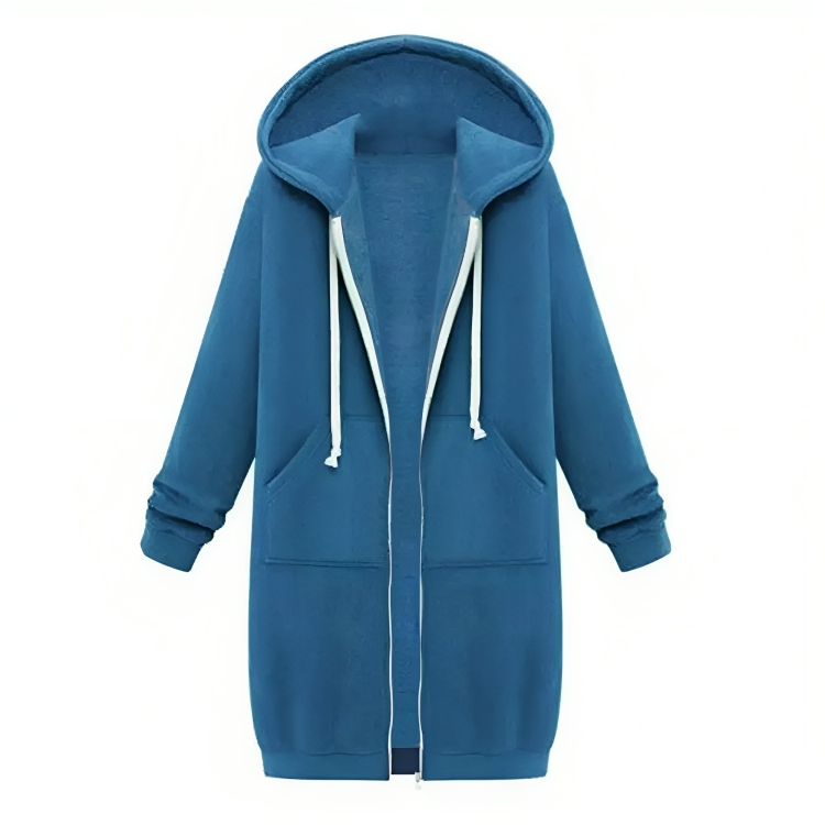 Stylischer Langer Zip-Up Kapuzenpullover mit Taschen für Damen